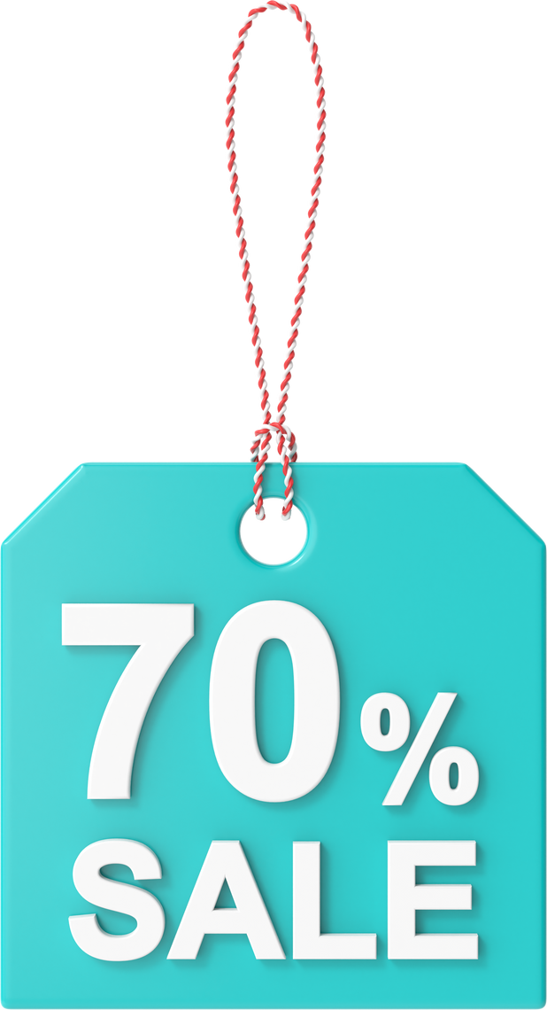 3D seventy percent sale. 70% sale. Sale tag.